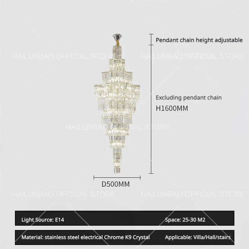 Afralia™ Crystal Staircase Chandelier: Luxury European Style for Villa Living Room