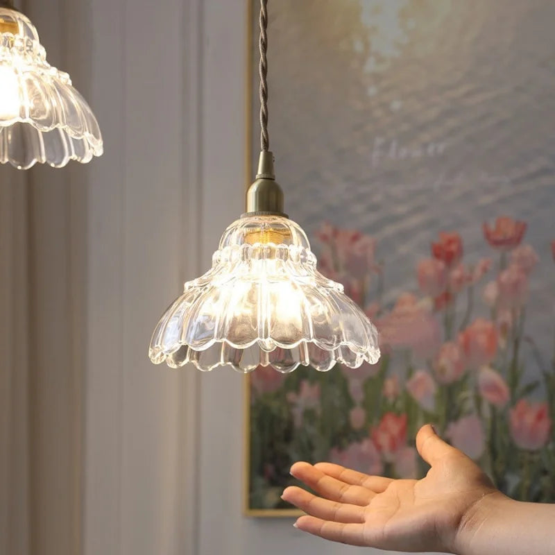 Afralia™ Modern Flower Glass LED Pendant Lamp with Copper Socket