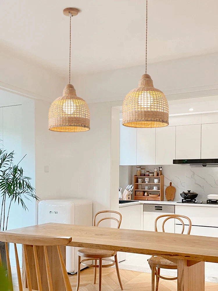 Afralia™ Bamboo Pendant Lamps in Handmade Natural Wabi Sabi Style for Home, Dining, Bar Island