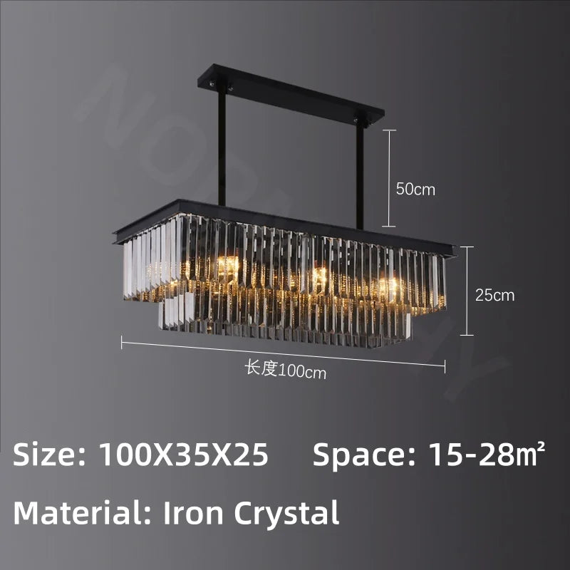 Afralia™ Crystal Pendant Light: Black Rectangular Dining Room Fixture, American Style Retro Design