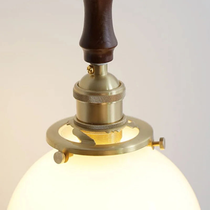 Afralia™ Glabe LED Pendant Lamp Walnut Wood Copper Modern Hanging Light Fixture