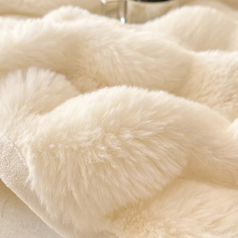 Afralia™ Solid Faux Rabbit Fur Fitted Sheet: Winter Thick Warm Single Bed Linen