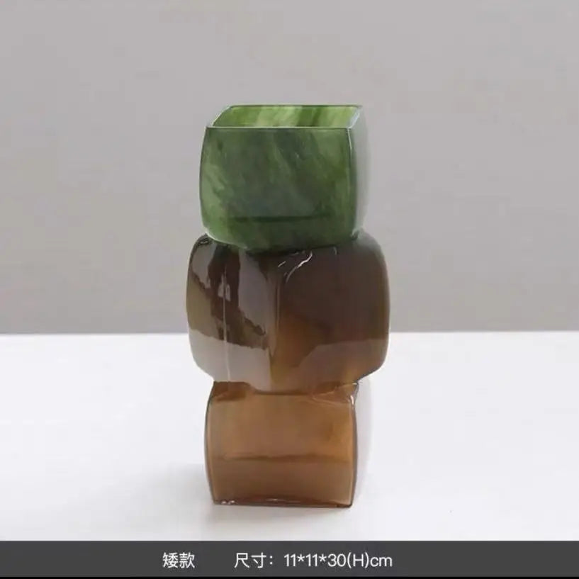 Afralia™ Geometric Square Vase Table Soft Decoration Glass Decor for Hotel TV Counter