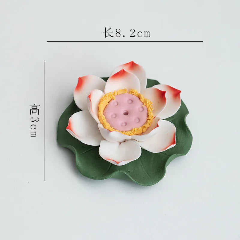Lotus Aroma Holder Censer with Water Lily Art Flower, by Afralia™