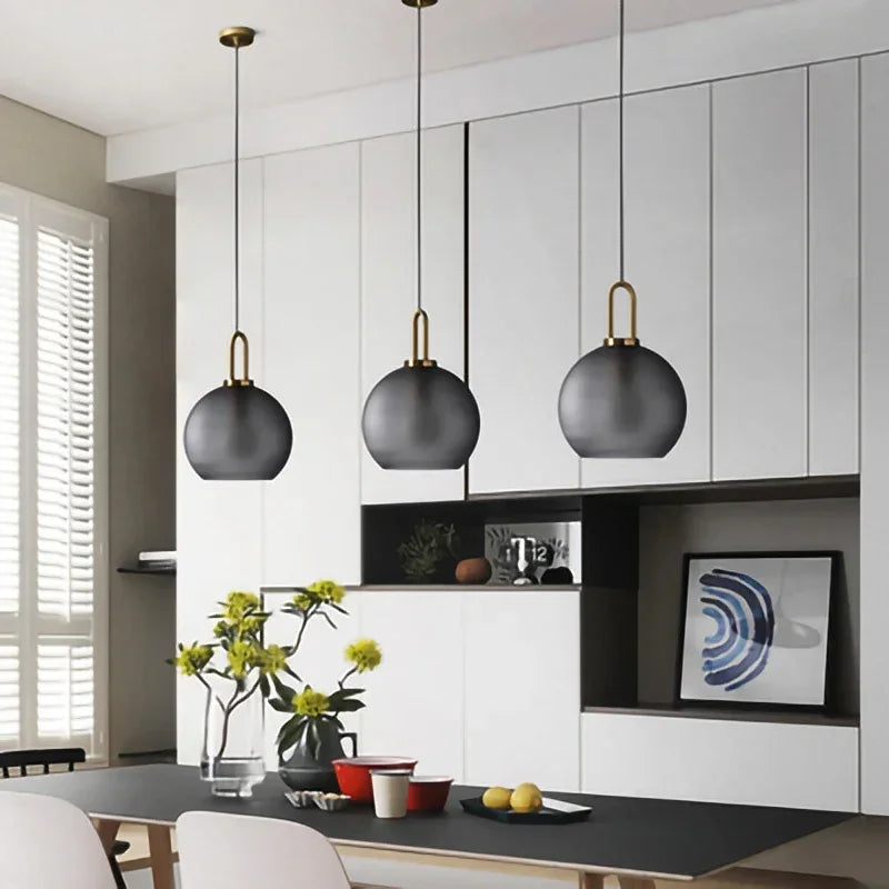 Afralia™ Nordic Dark Gray Clear Glass Pendant Light with E27 Bulb