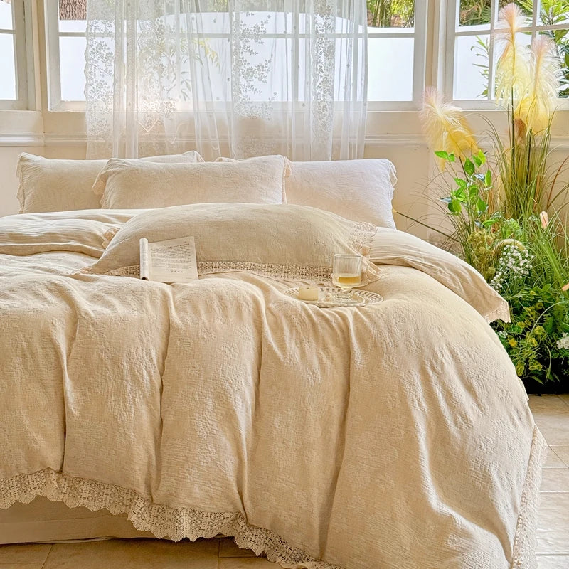 Afralia™ French Lace Ruffles Bedding Set Queen King Size 4Pcs