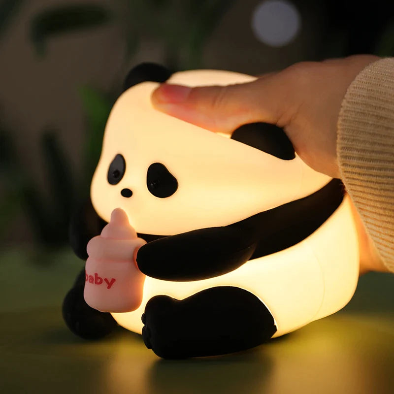 Afralia™ Panda Silicone Night Light USB Rechargeable Timer Kids Bedroom Decor