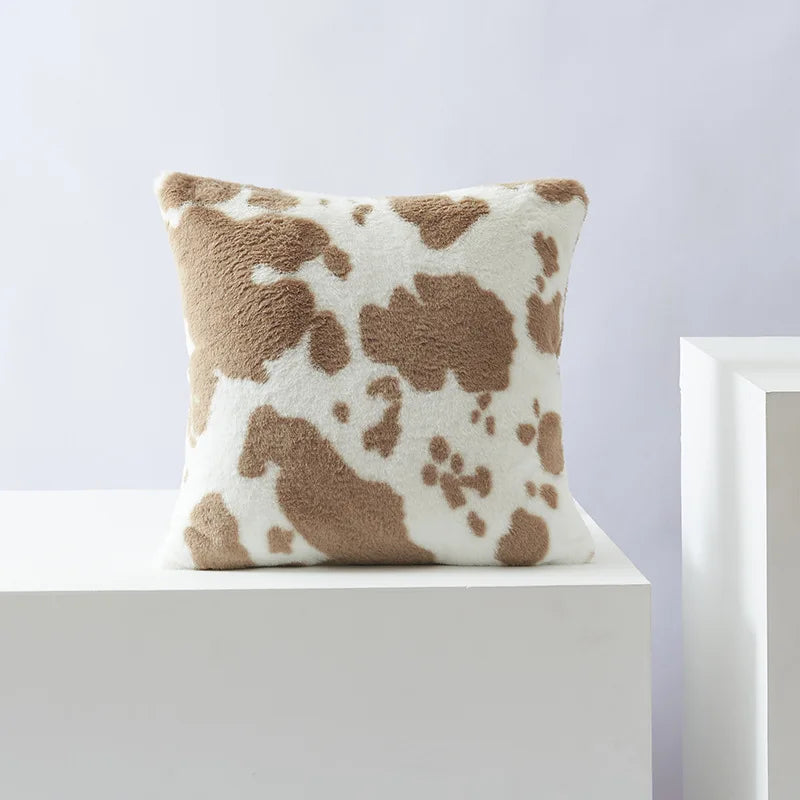 Afralia™ Black/White Flower Cow Pattern Plush Cushion Cover 50x50 - Double Sided Print