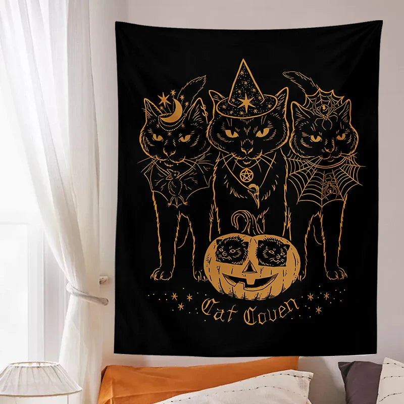 Afralia™ Cat Coven Witchcraft Tapestry Wall Hanging - Mysterious Black Decor Tapestries