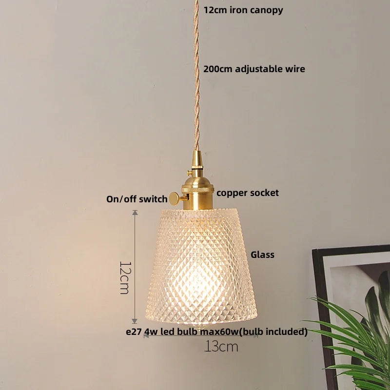 Afralia™ Glass Pendant Lamp with Adjustable LED, Copper Base - Modern Nordic Style