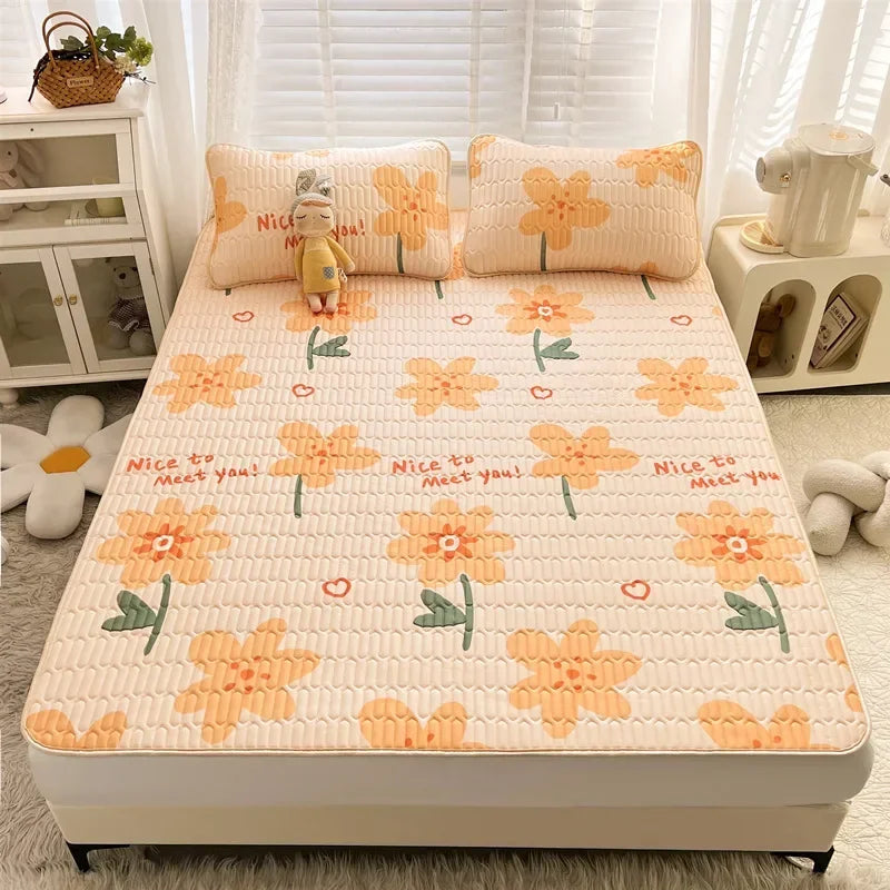 Afralia™ Cartoon Print Silky Mattress Set: 4-Layer Quilted Breathable Cushion