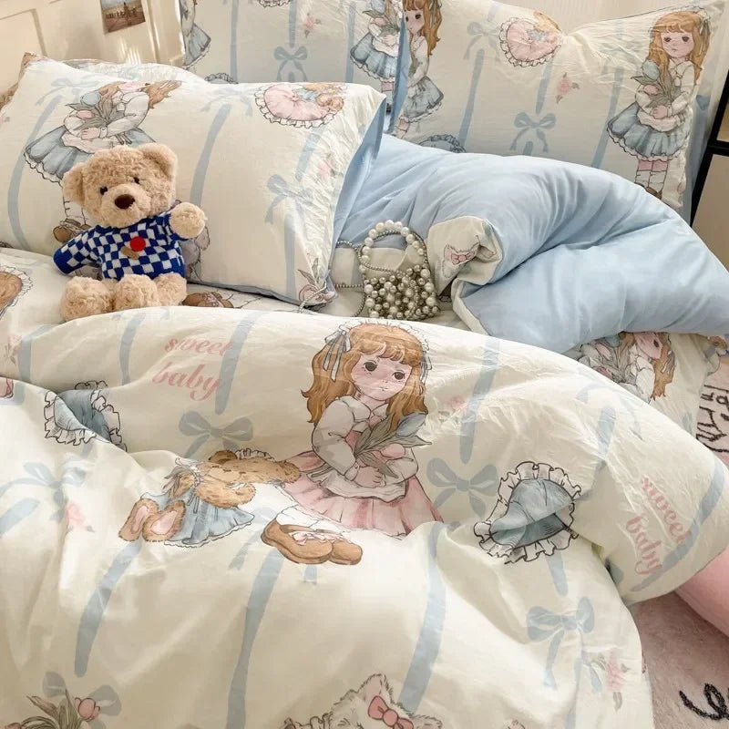 Afralia™ Cozy Cartoon Printed Cotton Comforter Set for Adults