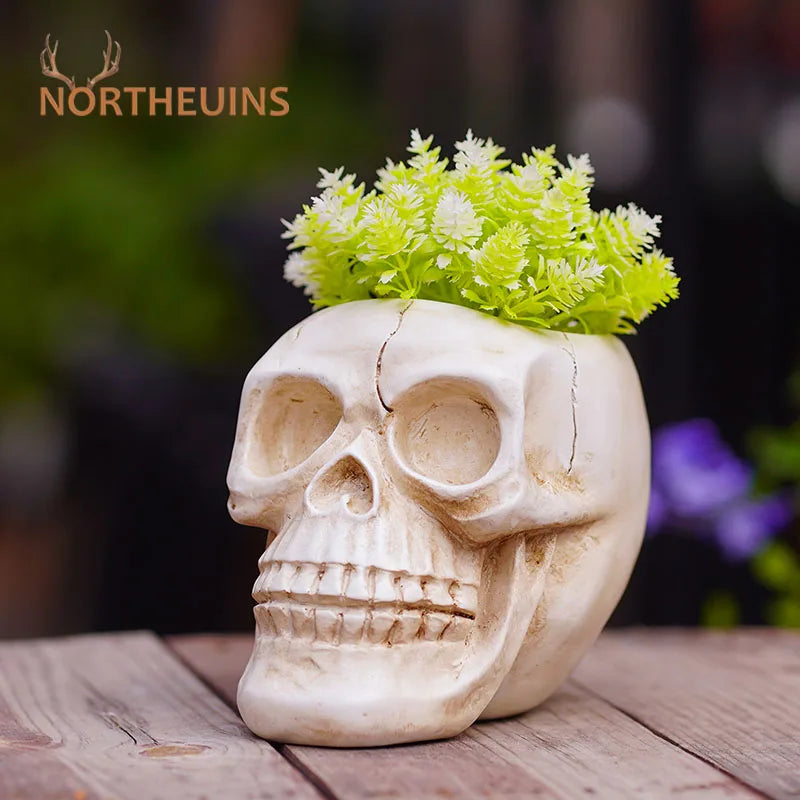 Afralia™ Skeleton Head Flower Pot: Creative Resin Multi-Meat Storage Figurine