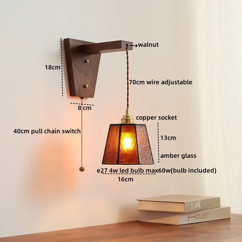 Afralia™ Modern Walnut Copper LED Wall Light for Bedroom Living Room Restaurant