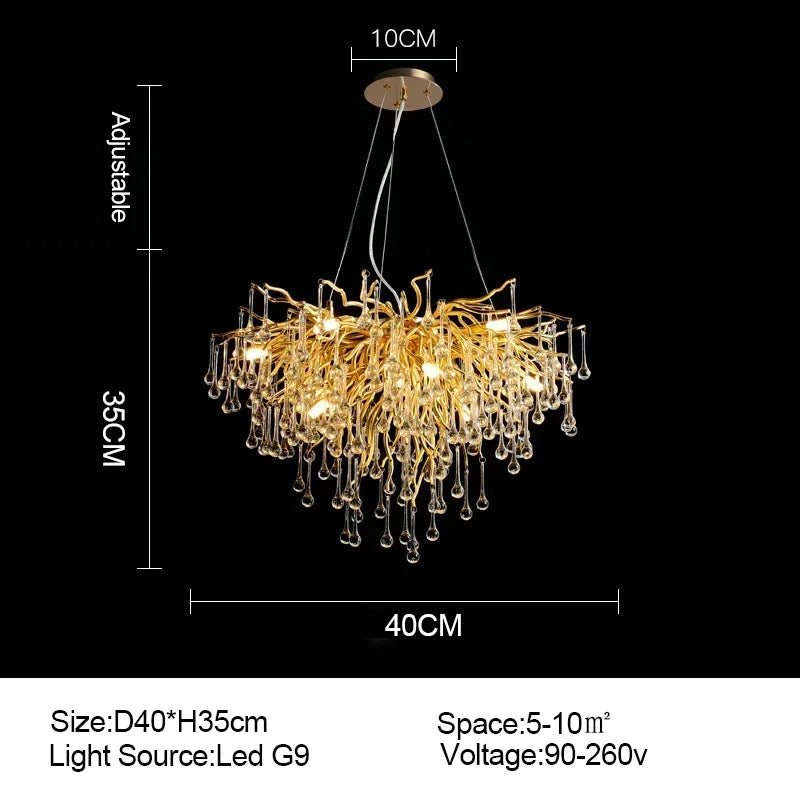 Afralia™ Branch-shaped Golden Crystal Chandelier for Villa Bedroom and Living Room