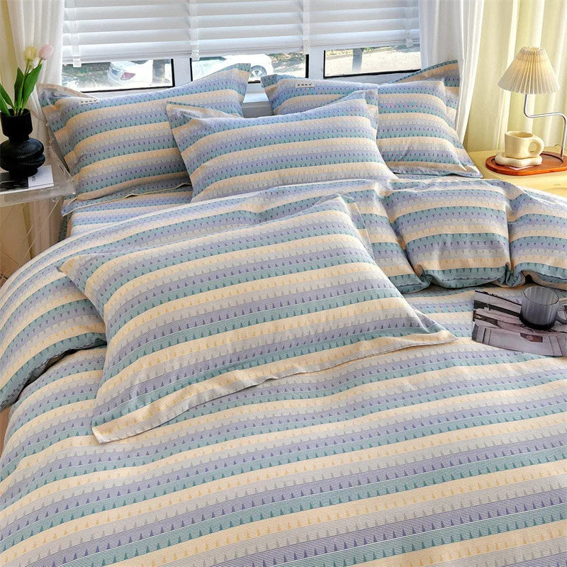 Afralia™ Luxury Cotton Stripe Printed Bedding Sets for Queen King Beds.