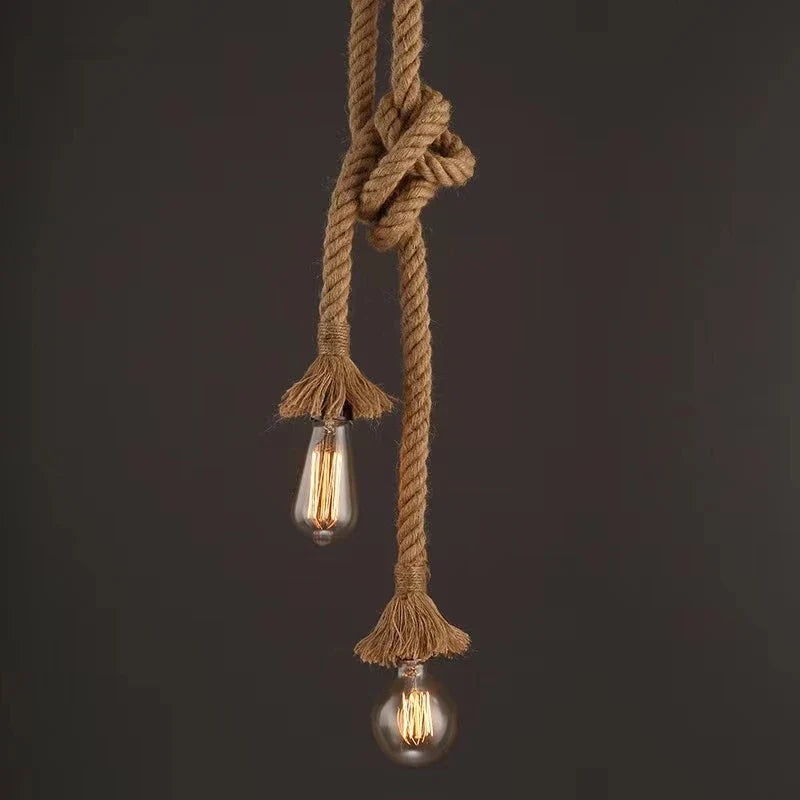 Afralia™ Hemp Rope Pendant Lights for Kitchen Cafe Bar Decor by Loft E27 Rope Light Base