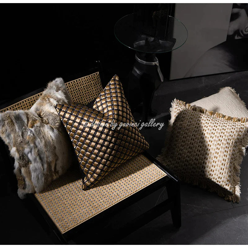 Afralia™ Luxury Hand Woven Bronzing Throw Pillow Cases & Pouf Covers