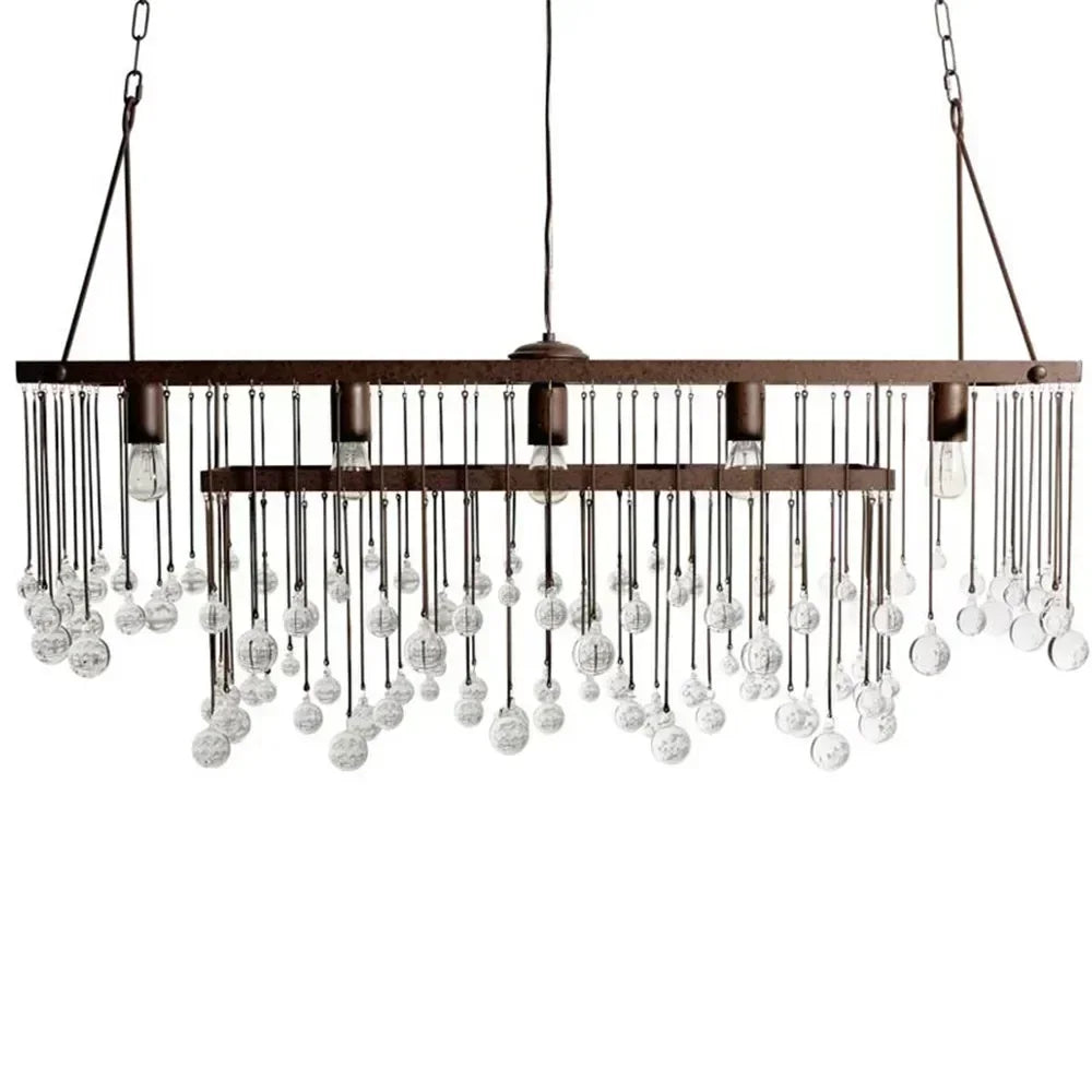 Afralia™ Retro Chic Glass Ball Chandelier - Italian Designer Vintage Rectangular Lighting