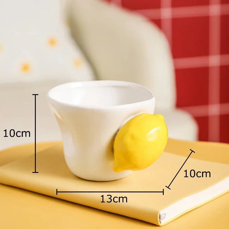 Afralia™ Strawberry Lemon Ceramic Coffee Mug Home Table Tea Cup Juice Container