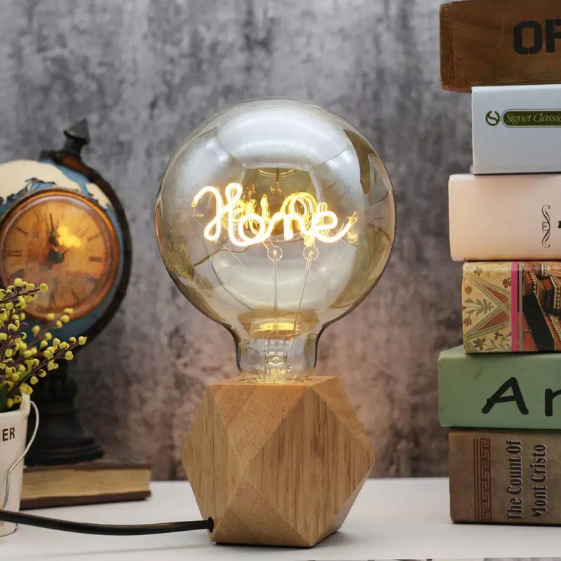 Afralia™ Wooden Table Lamp with LED Filament Decorative Bulb