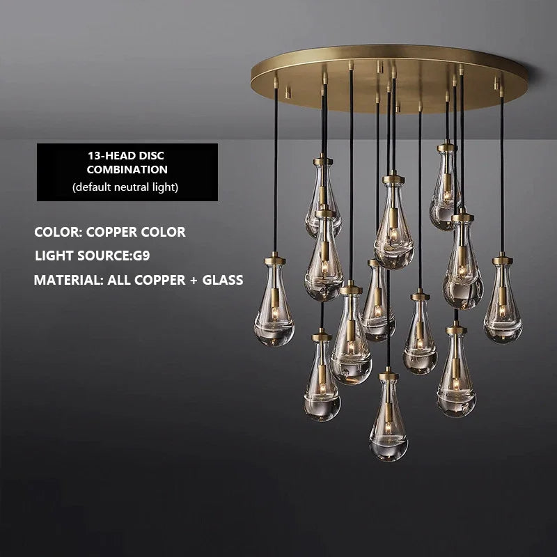 Afralia™ Luxury Brass Raindrop Glass Chandelier for High Ceilings