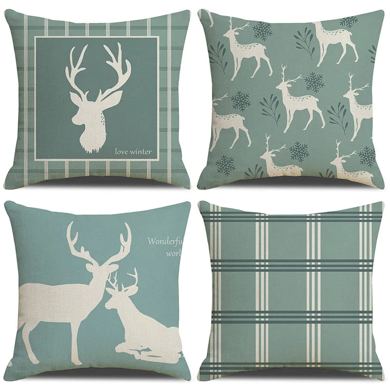 Afralia™ Deer Grid Line Pillowcase 45x45cm Nordic Linen Cushion Cover for Modern Home
