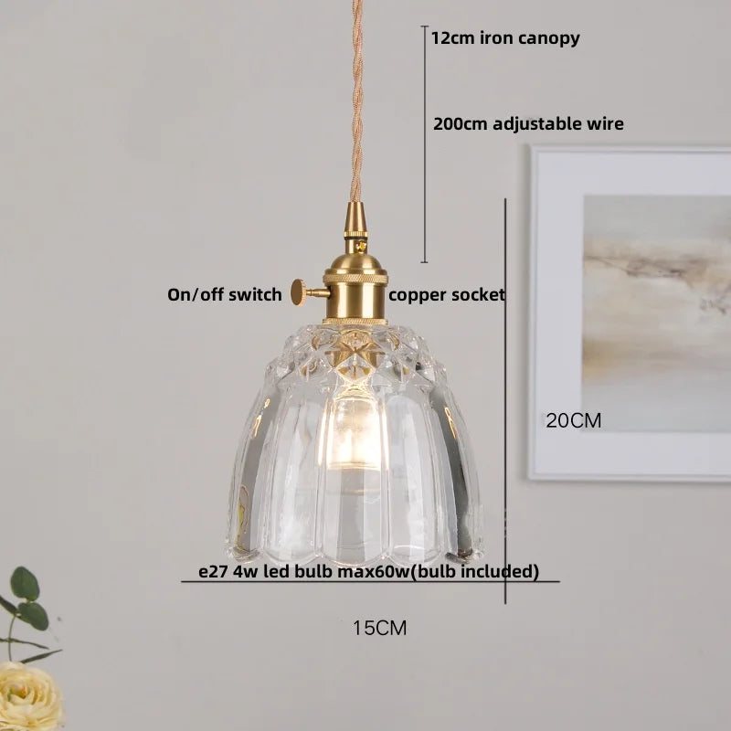 Afralia™ Glass Copper LED Pendant Lamp with Wire Adjustment & Knob Switch