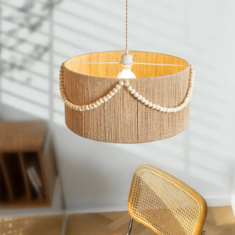 Afralia™ Retro Wood Bead Rattan Pendant Lamp