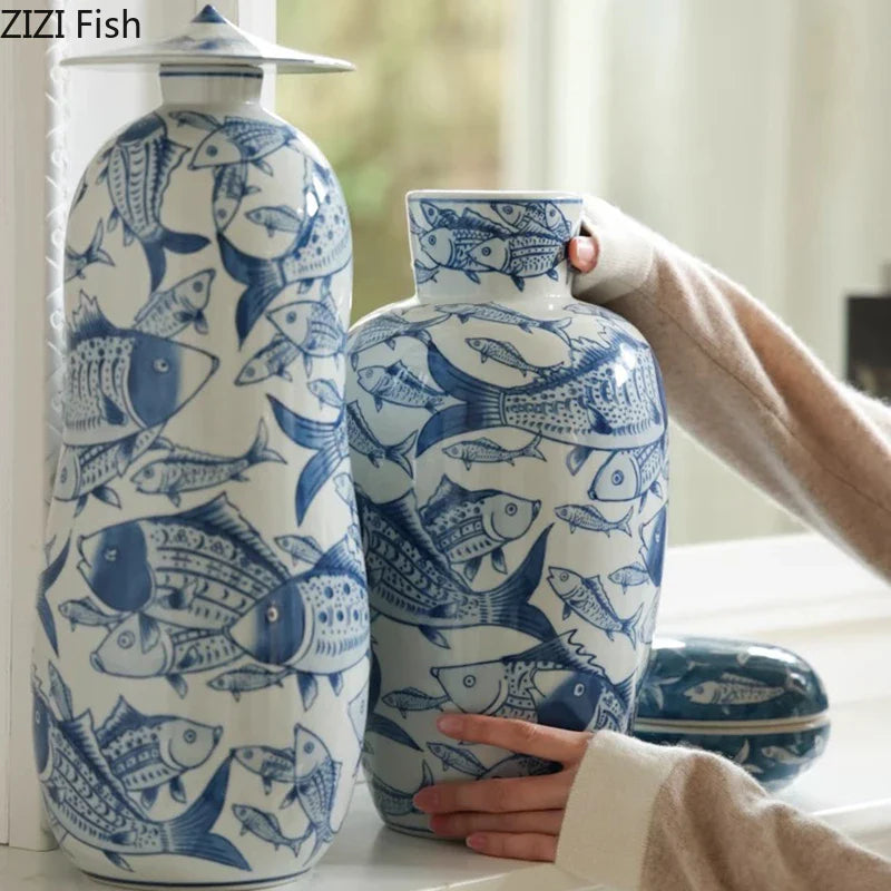 Afralia™ Porcelain Fish Vase - Ceramic Table Decoration for Home Floral Arrangements