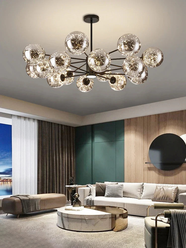 Afralia™ Glass Ball Branch Chandelier: Modern LED Crystal Ceiling Lighting for Living Room