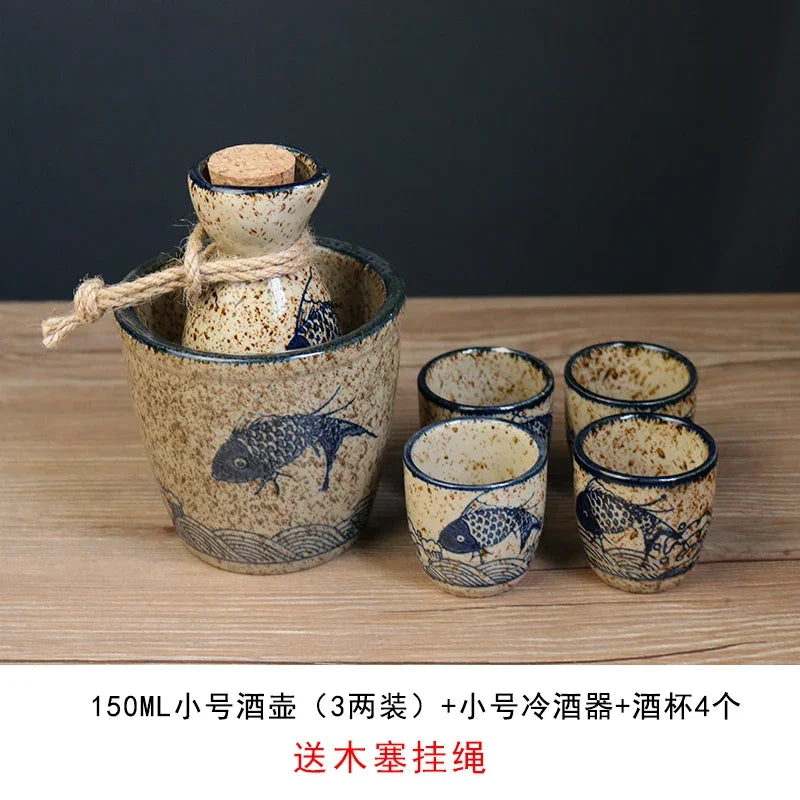 Afralia™ Japanese Sake Pot Set Handcrafted Ceramic Wine Warmer Vintage Spirits Cup
