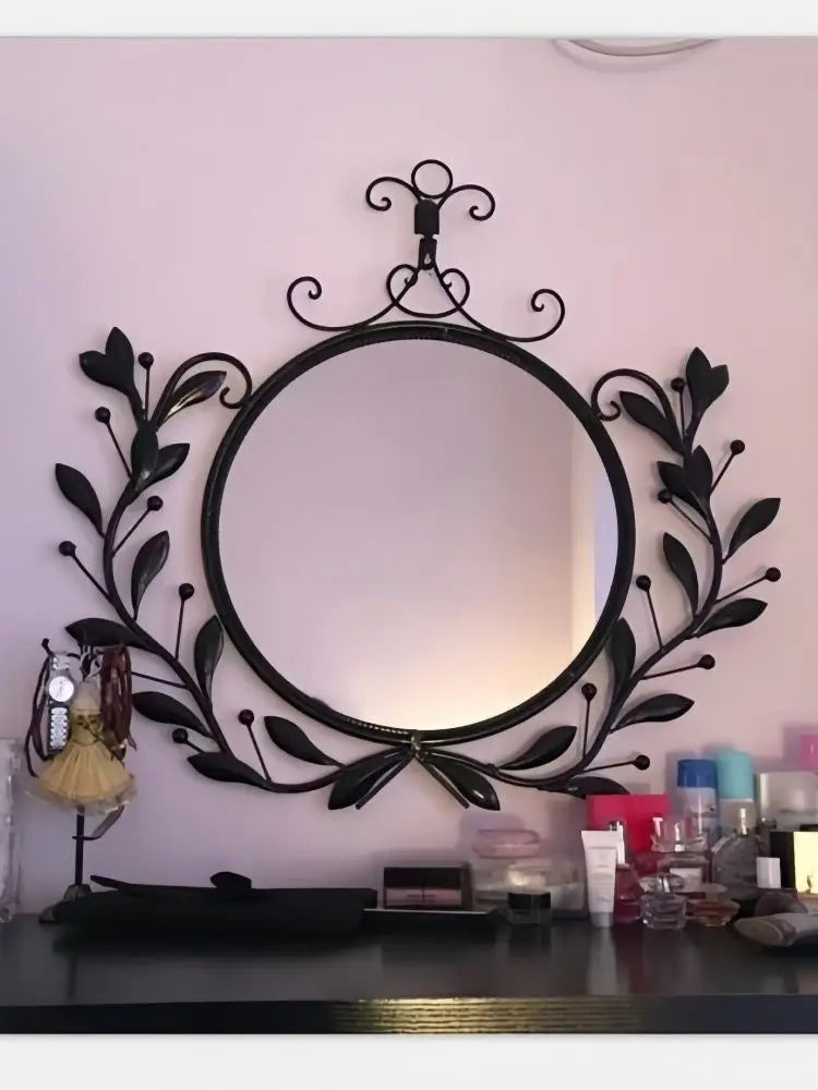 Afralia™ Wrought Iron Retro Light Luxury Wall-Mounted Mirror for Bathroom & Makeup