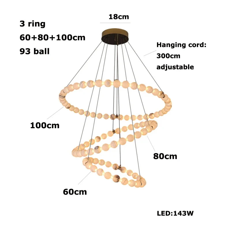 Afralia™ Alabaster Marble Pearl Drop LED Chandelier for Foyer Villa