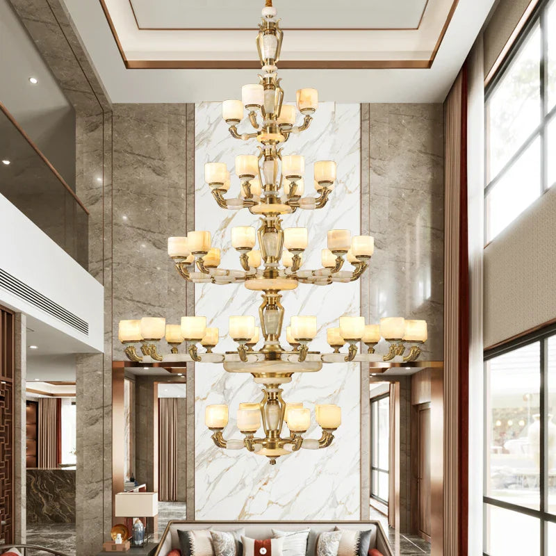 Afralia™ Zinc Alloy European Chandelier with Natural Jade Accent for Villa Living Room