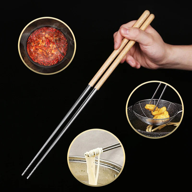 Afralia™ Stainless Steel Long Chopsticks, Reusable Metal Tableware for Noodles, Hot Pot