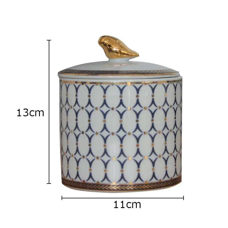 Afralia™ Gold Plated Ceramic Storage Jar with Candle Cup Cosmetic Containers Desk Decoration