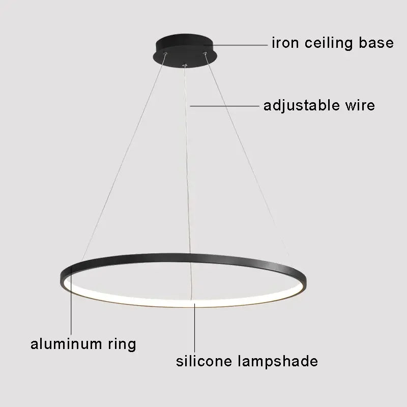 Afralia™ Modern Black Ring LED Pendant Light Chandelier for Home Decoration