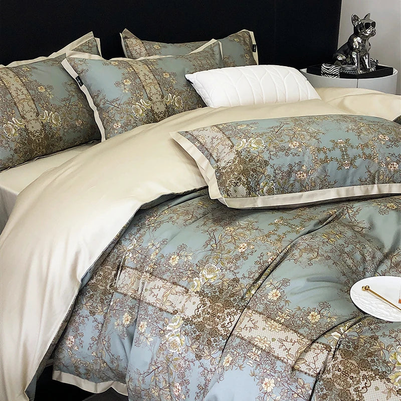 Afralia™ Luxury 1000TC Egyptian Cotton Bedding Set with Vintage Print and Silky Finish