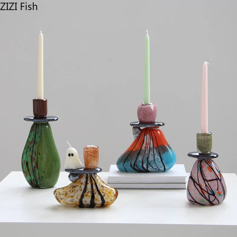 Afralia™ Glass Candle Holder: Mottled Painted Creative Ornaments & Table Decoration