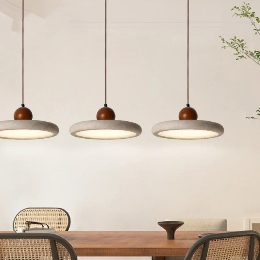 Afralia™ LED Pendant Lamp Wood Globe Round Yellow Stone Hanging Lights
