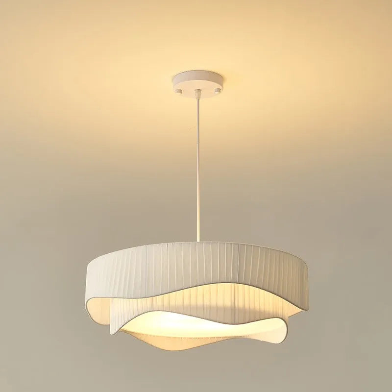 Afralia™ Creamy Style E27 Chandelier Bedroom Pendant Lights: Minimalist White Fabric LED Lamps