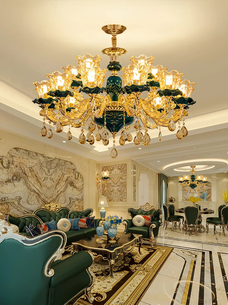 Afralia™ Dark Blue Crystal Chandelier, Vintage Style Ceiling Lamp for Living Room Bedroom Villa