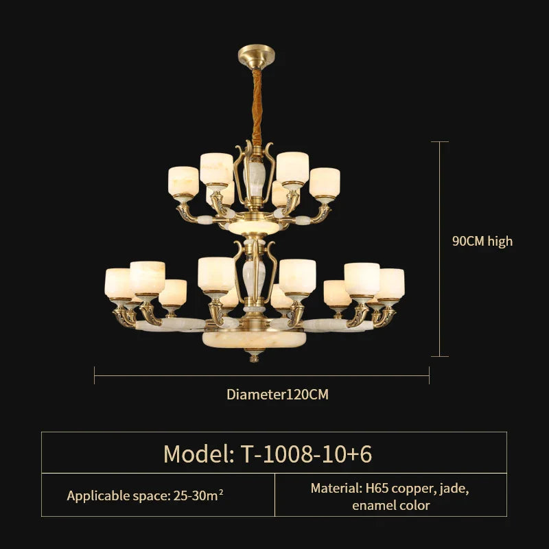 Afralia™ Zinc Alloy European Chandelier with Natural Jade Accent for Villa Living Room