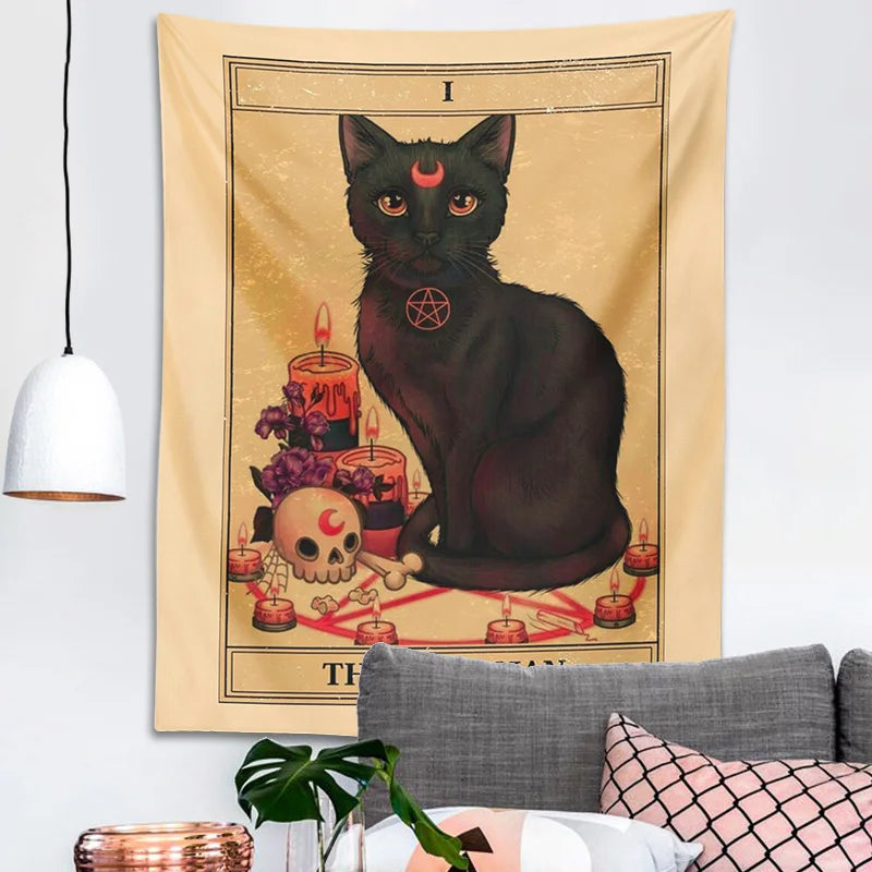 Afralia™ Magic Cat Moon Tapestry Wall Hanging for Mysterious Home Decor