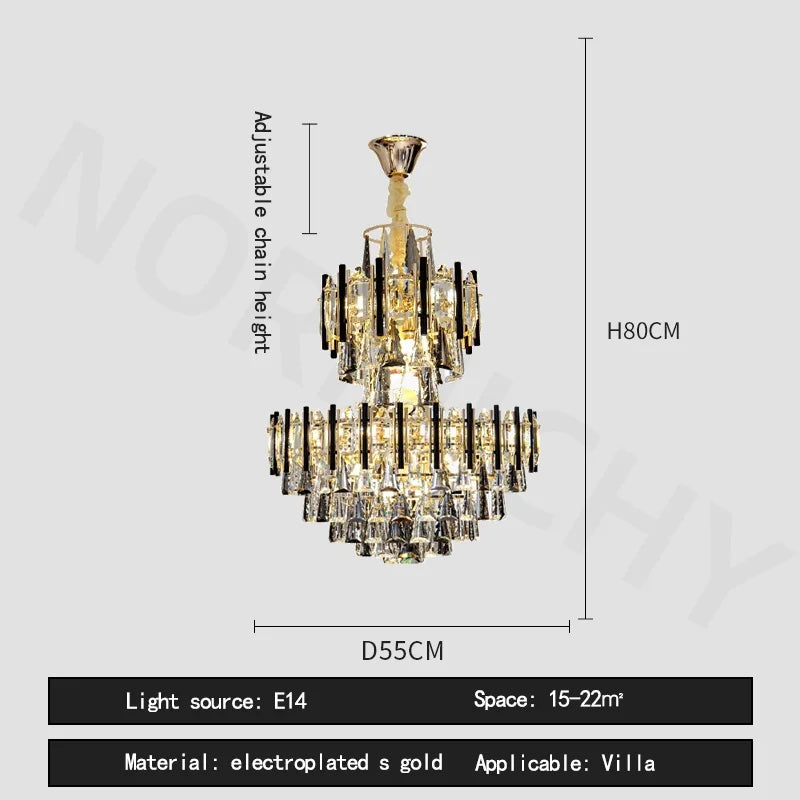 Afralia™ Luxe Crystal Chandelier: Large, Hollow & LED for Villa, Hotel & Staircase