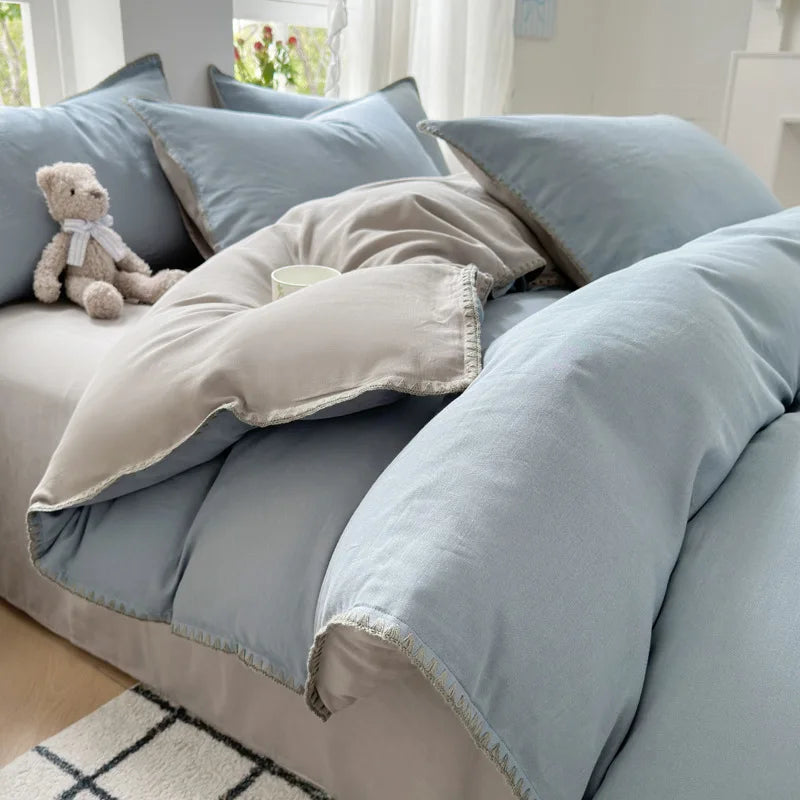 Afralia™ Cotton Edge Embroidery Bedding Set for Autumn/Winter