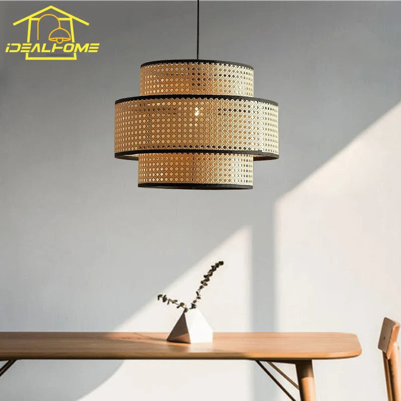 Afralia™ Rattan Weaving Zen Pendant Lights LED E27 Modern Lighting for Home Decor
