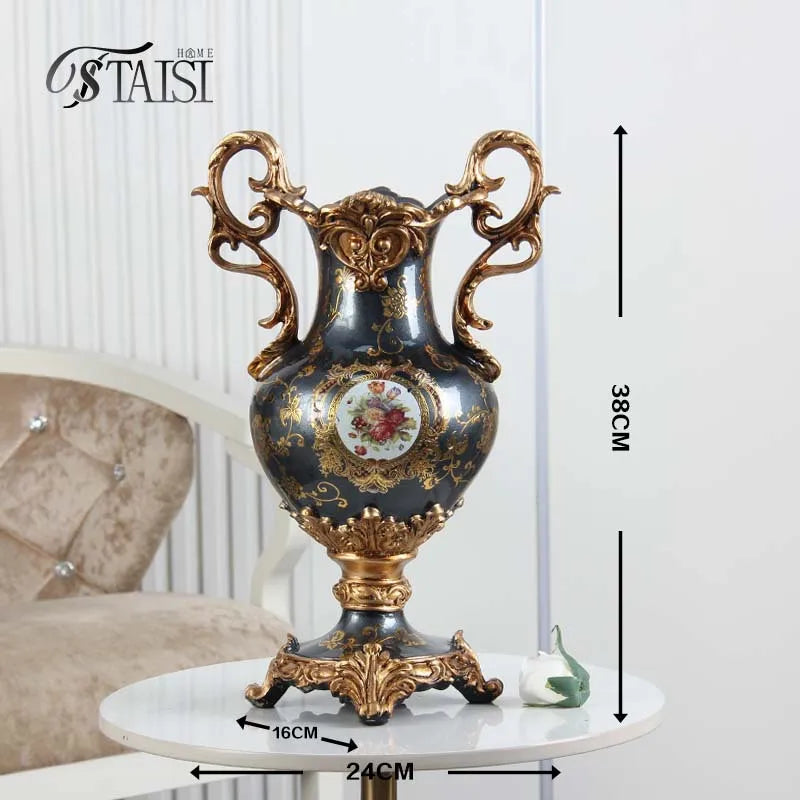 Afralia™ Luxury Resin Vase: European Style Creative Decor, Double Ear Handicraft Tabletop Decoration