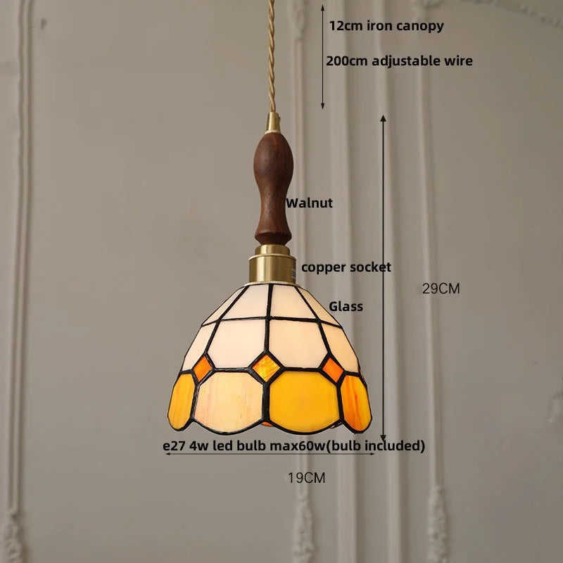 Afralia™ Walnut Wood LED Pendant Light with Colorful Glass Shades